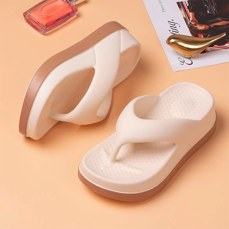 Chanclas de verano para mujer, sandalias de suela gruesa para exteriores e interiores, zapatillas de 5cm de altura aumentada para la playa