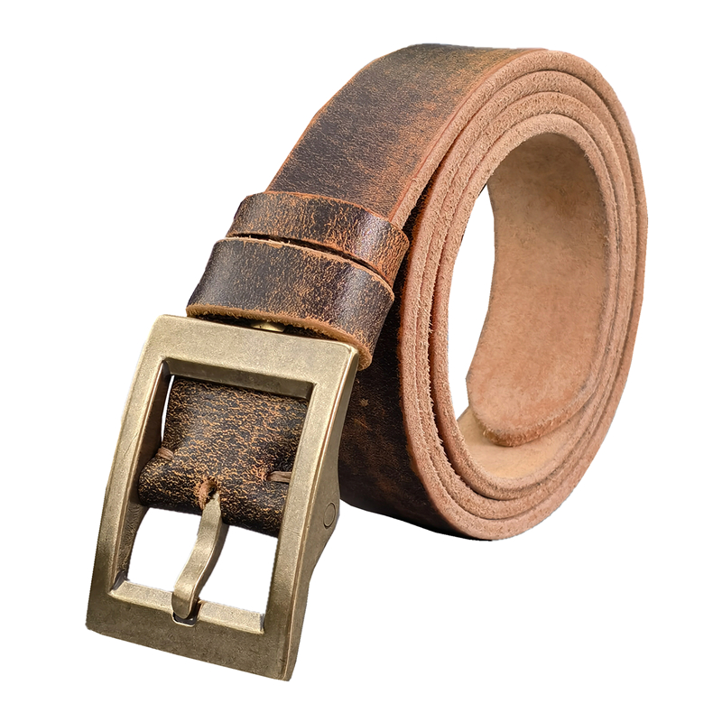 Sabuk Kuningan Solid Berat Antik Sabuk Kulit Asli Sabuk Kulit Ceinture Mewah Pria untuk Pria Sabuk Pinggang Pria Lebar MBT0613