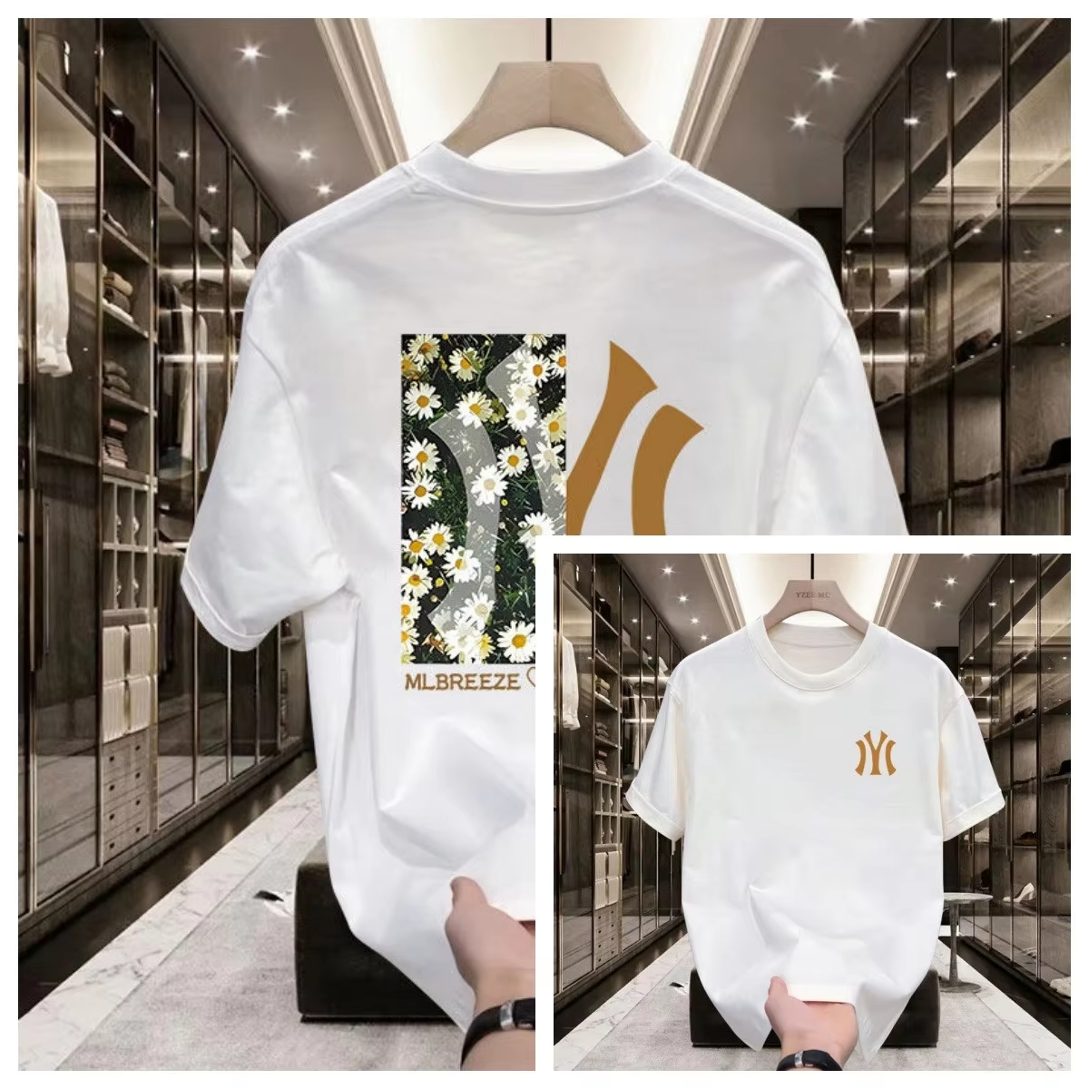 Kaos Pria Lengan Pendek Katun Murni Musim Semi/Panas 2026, Atasan Mewah Kerah Bulat Longgar