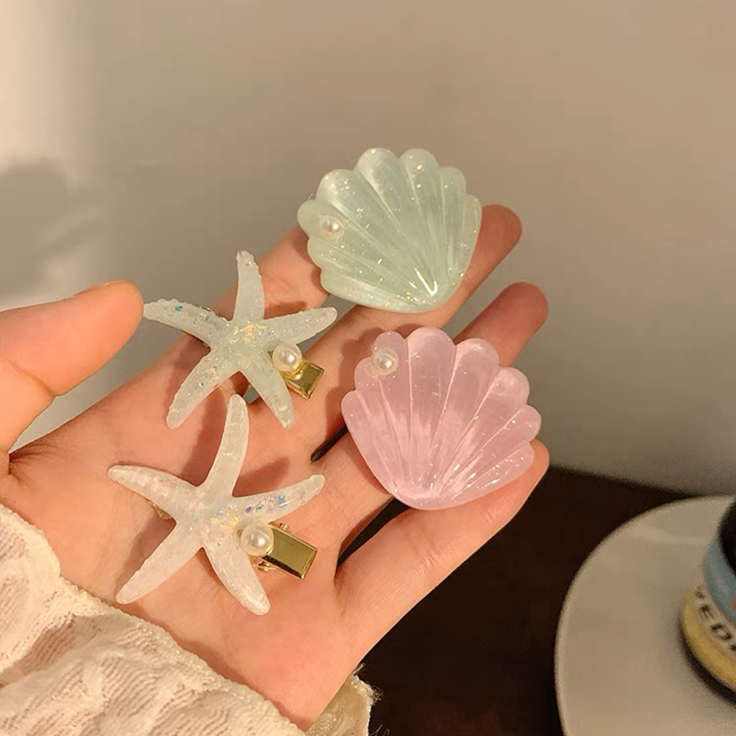 AWAYTR 2PCS Elegant Starfish Star Shell Hair Clips For Ladies Hairpins Summer Beach Holiday Party Barrettes Hair Accessories