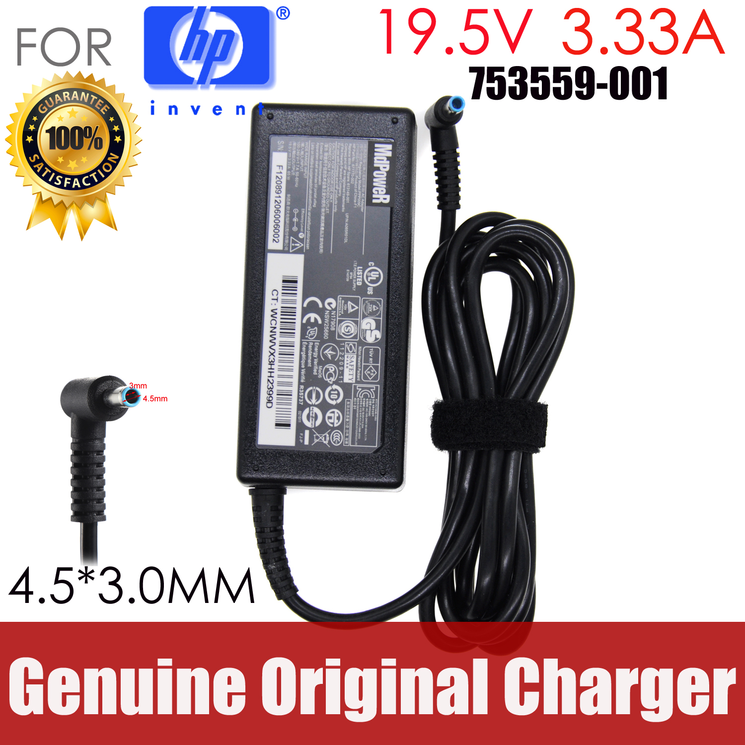 Cargador de ordenador portátil Original, adaptador de CA de 19,5 V, 3.33A, 65W, para HP 725, 820G3, 840G4, 830G5, Envy14, HSTNN-LA13, CA15, HSTNN-L14C, A065R08DL