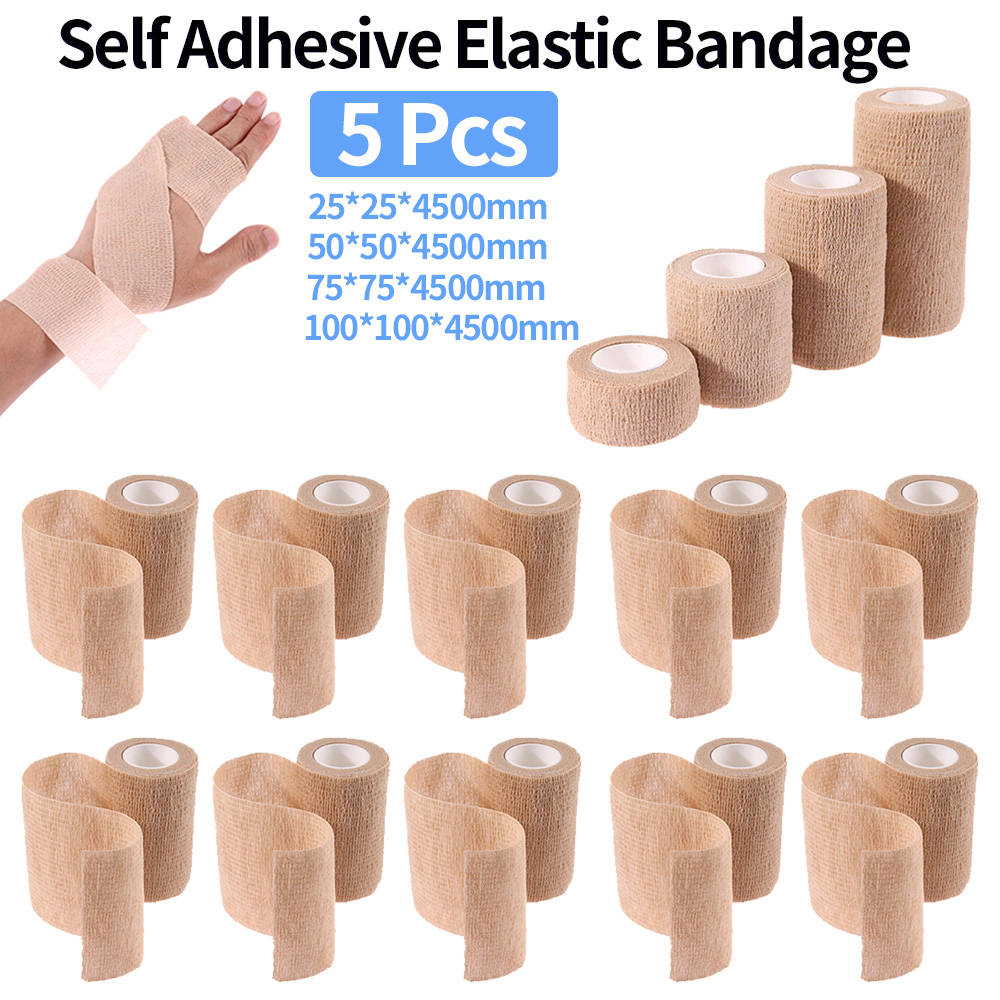 5 pz 2.5/5/7.5/10 cm Benda Elastica Autoadesiva Coesiva Intrecciature Non Tessuto Nastro Usa E Getta per Il Sport Fissaggio Dito Polso Gamba