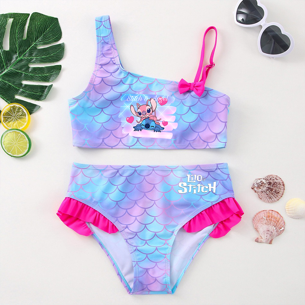 Купальник для девочек Lilo Stitch, цельный купальный костюм, детская одежда, модные детские платья с изображением рыбы-русалки, летние купальники, пляжный костюм