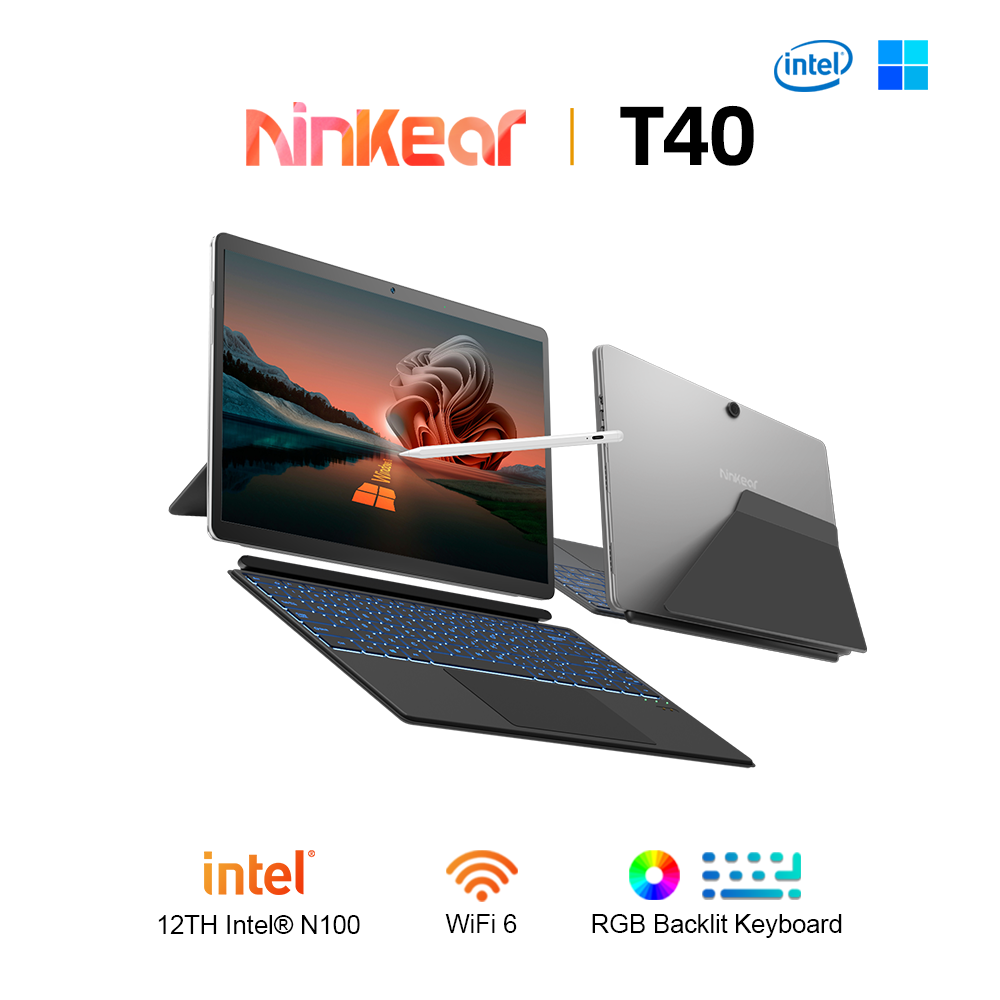 Ninkear-ordenador portátil T40, Tablet 2 en 1 con pantalla táctil, Intel N100, 14 pulgadas, FHD, 16GB, DDR5 + 512GB, SSD, Wifi, 6 RGB, retroiluminado con Stylus