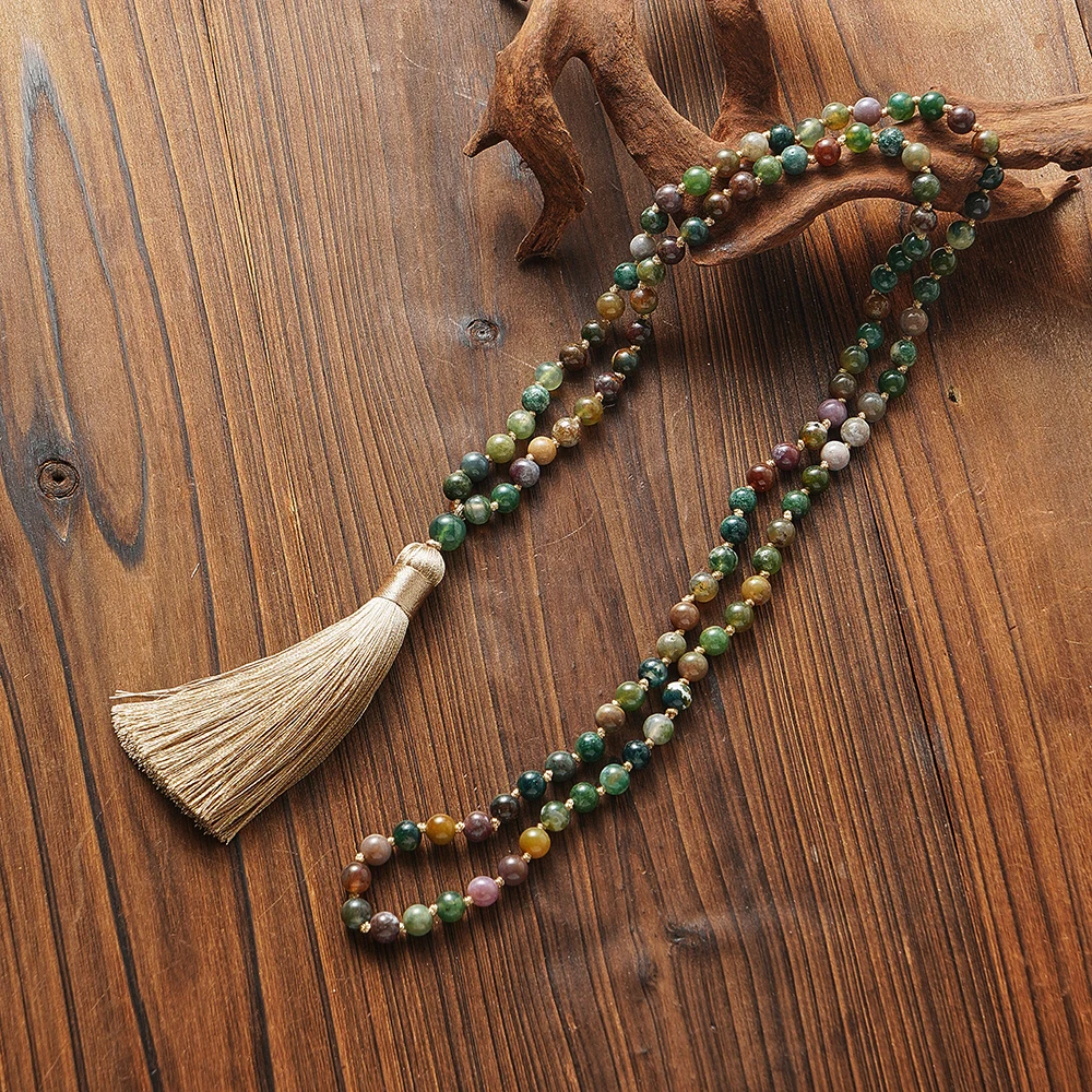 Collana con nodo indiano in onice, meditazione con 108 perline Mala, gioielli con preghiera yoga, 6 mm