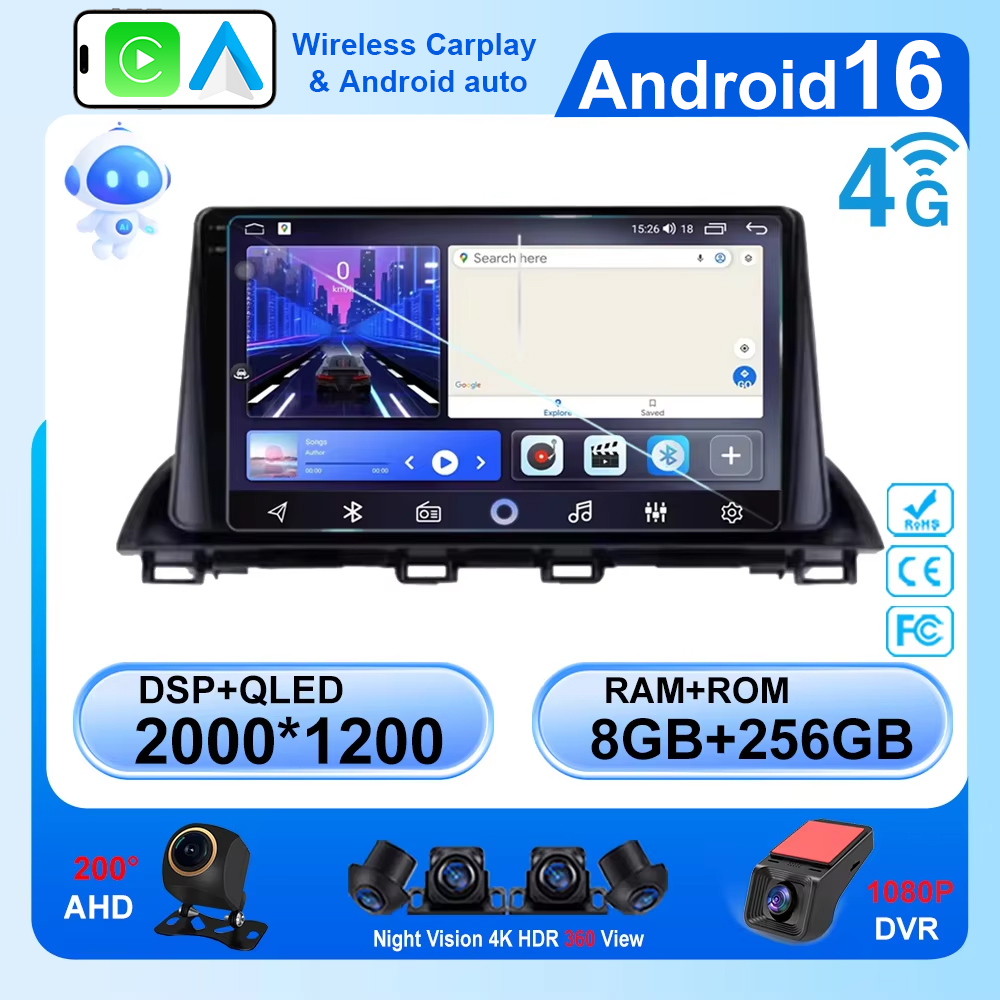 Android 16 Car Radio For Mazda 3 Axela 2014 2015 2016 2017 2018 2019 Auto Player Navigation GPS Multimedia Carplay No 2din DVD