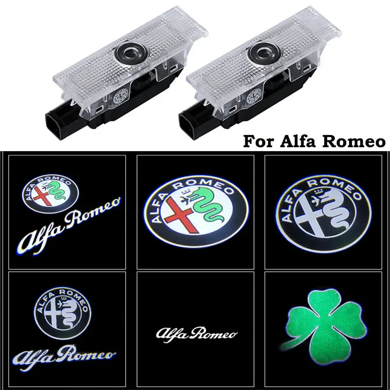 2 шт. для Alfa Romeo светодиодный дверной светильник с логотипом, проектор Giulia Giulietta Mito Stelvio Brera 147 156 159, автомобильный Стайлинг