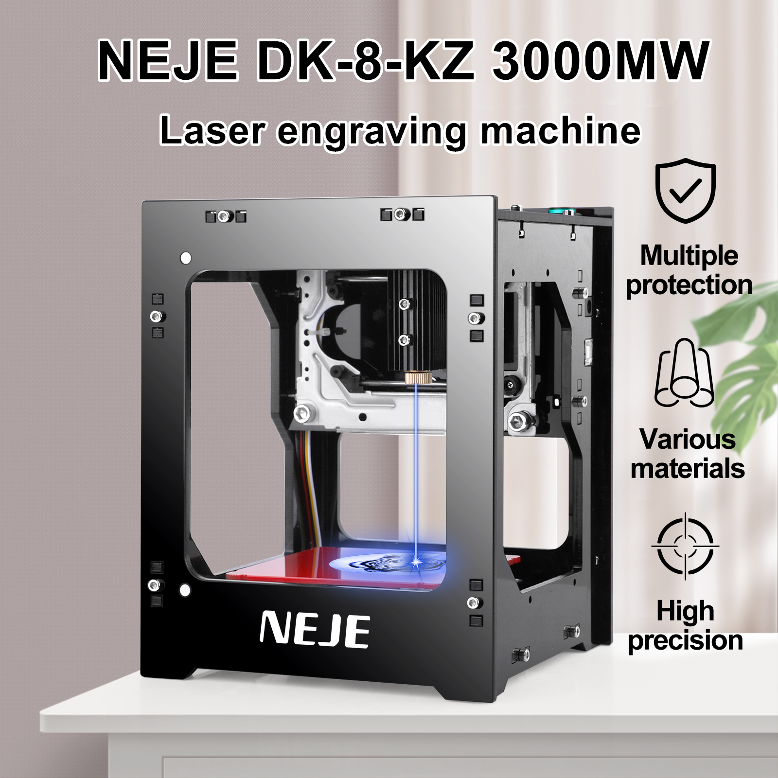 NEJE 3000 mW Lasergravierer 445 nm Holzfräse Desktop-Laserdrucker-Schneidemaschine mit NEJE-Scanner, kabellose DIY-Kreation