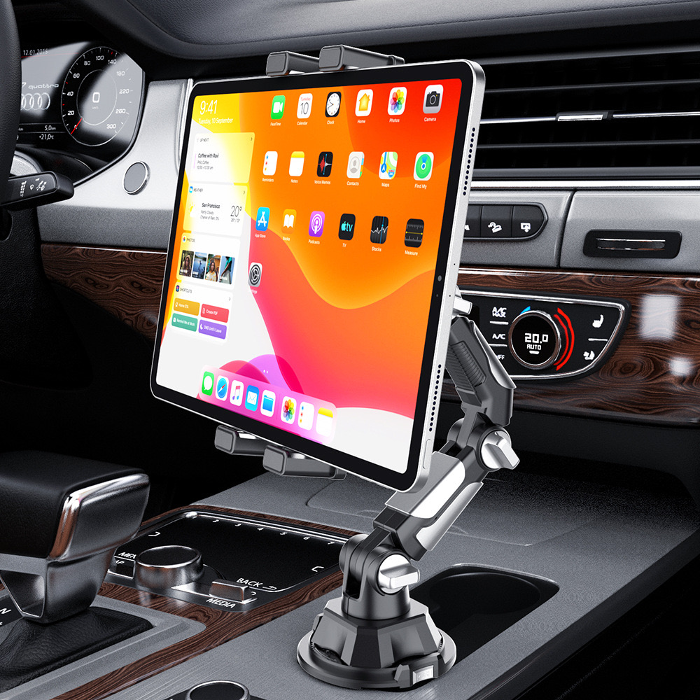 Uchwyt samochodowy na tablet i telefon, uniwersalny stojak z regulowanym długim ramieniem do iPad Pro Air Mini, Samsung Galaxy Tab, Kindle