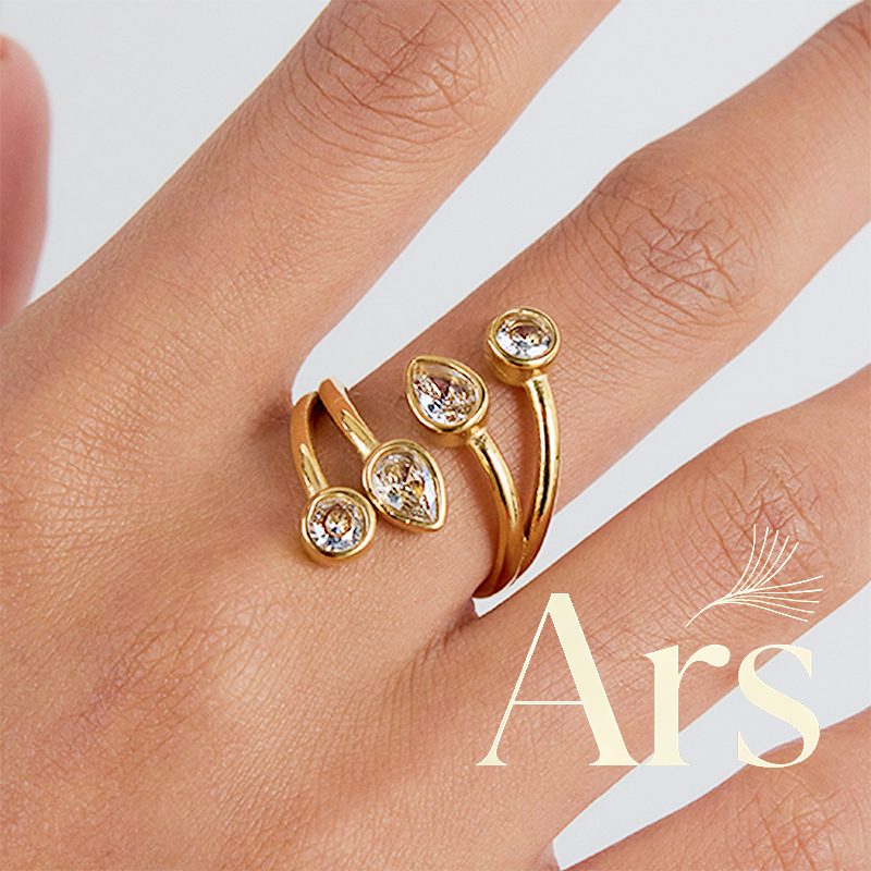 Ars – bagues ouvertes en acier inoxydable plaqué or, bague ronde en Zircon géométrique, anneaux irréguliers, bague quotidienne pour femmes