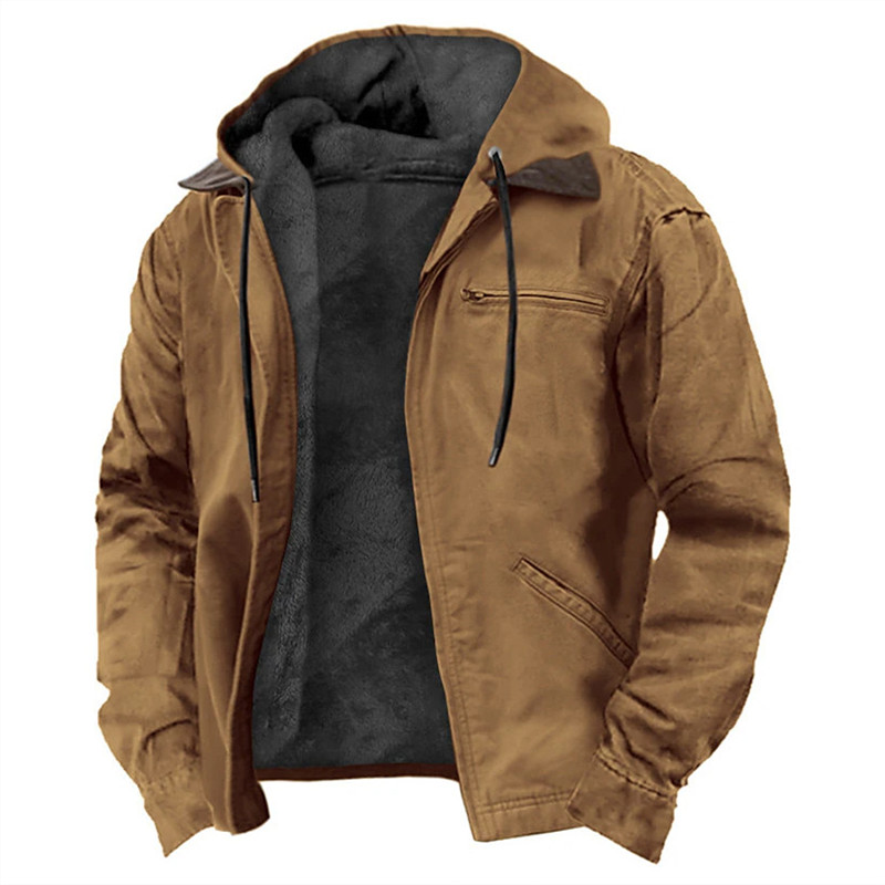 Nuevas chaquetas informales de invierno para hombre, con capucha, bolsillo con cremallera, moda de Color sólido, ropa de abrigo cálida de lana, abrigos con capucha para exteriores para hombre