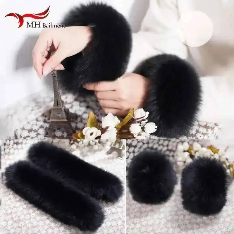 Manchette en fourrure de renard véritable pour femme, pour manteau d'hiver, bracelet chaud, anneau de mode, décoration de pull, bracelet de bras, manchette