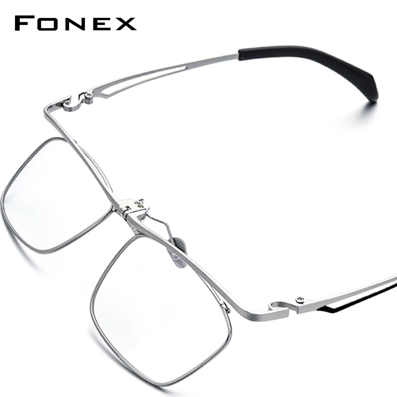 FONEX Titanium bingkai kacamata pria merek desain Flip persegi bingkai kacamata Flip-up kualitas tinggi Jepang Ultralight kacamata 8043
