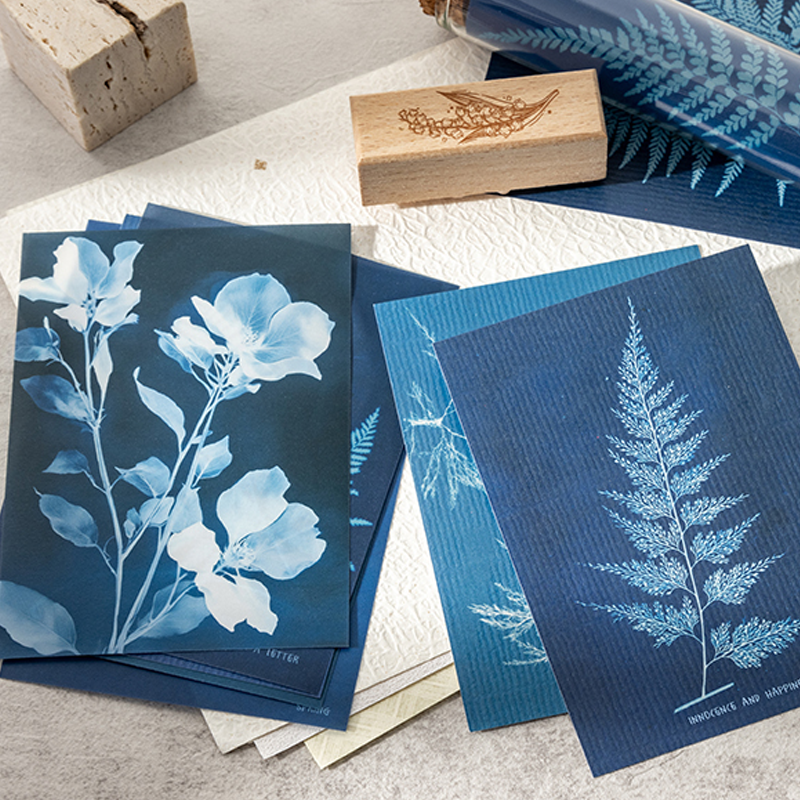 Mr. Paper 20 Stück bezaubernde blaue Blumenschatten, Papier mit zwei Materialien, künstlerisch bedruckt, Tagebuchinlagen, Fotoalbum, Collage, Dekor
