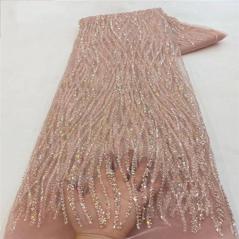 French Mesh Bridal Lace Fabric Beads African Sequins Lace 2026 Hot Sale Nigerian Beads For Women Wedding Dress Sew