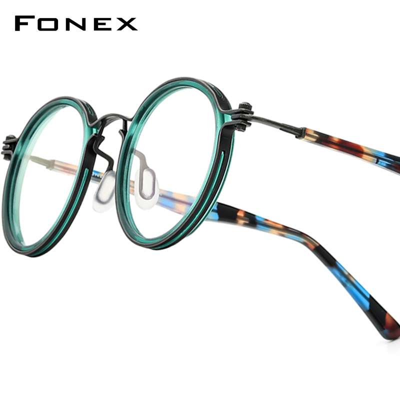 FONEX Acetaat Titanium Brilmontuur Vrouwen Nieuwe Brand Design Vintage Retro Ronde Brillen Mannen Bril Japanse Brillen 85693