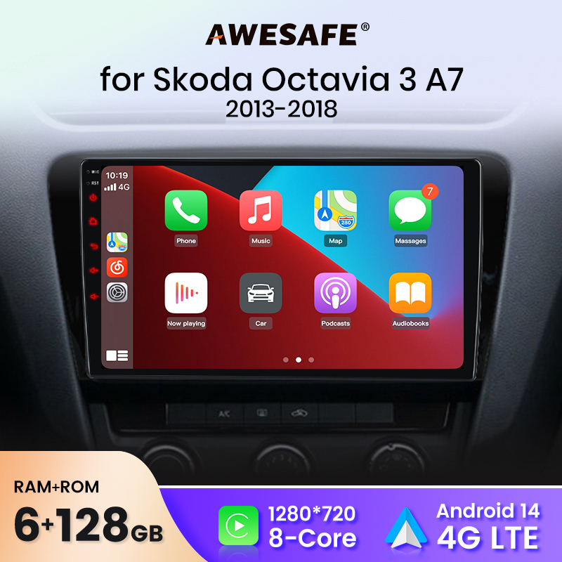 AWESAFE ไร้สายคาร์เพลย์ แอนดรอยด์ ออโต้รถวิทยุสเตอริโอสำหรับสโกด้า ออคตาเวีย 3 2013 2014 2015 2016 2017 2018 ระบบอัจฉริยะ BT FM RDS Plug & Play SWC UK จัดส่ง