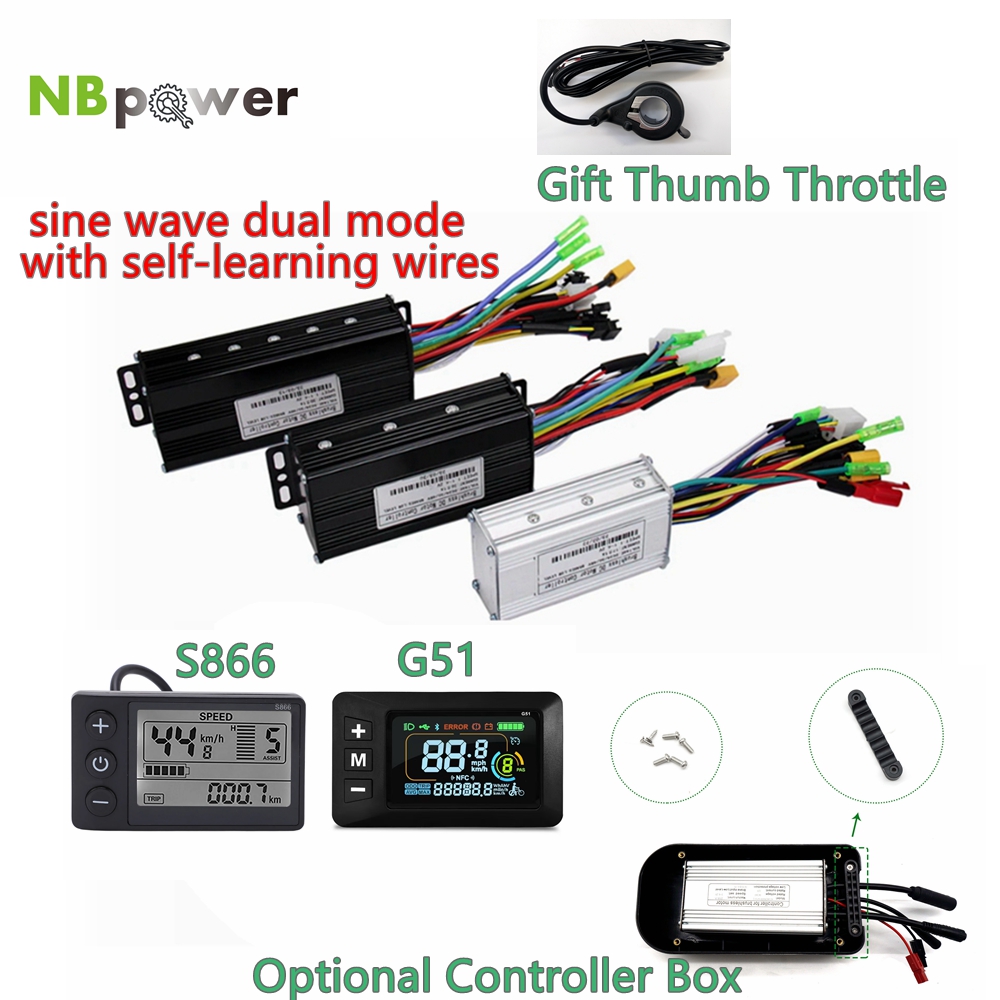 Ebike Sinawave pengontrol 36V/48V 17A 26A 30A dengan tampilan LCD S866/G51 untuk 250W-1000W suku cadang konversi Motor Hub roda