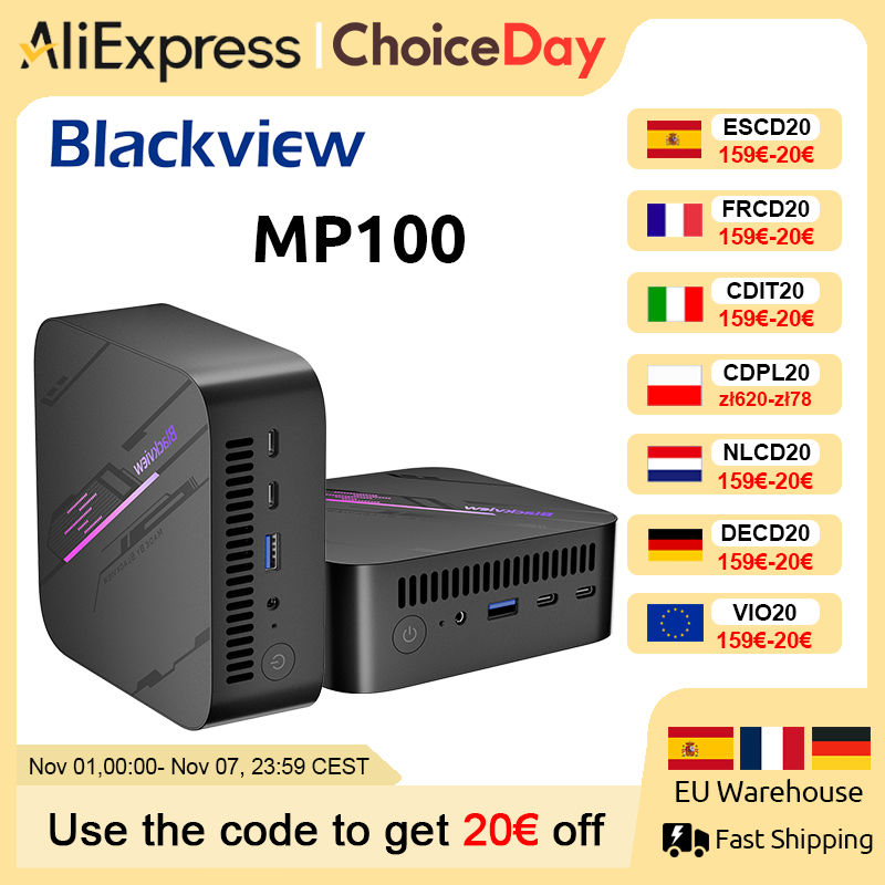 Blackview MP100 NIEUWE Mini PC AMD R7 5700U/5825U Windows 11 8-Core 16-thread 16GB DDR4 512GB/1TB SSD WiFi 6 Mini Computer PC