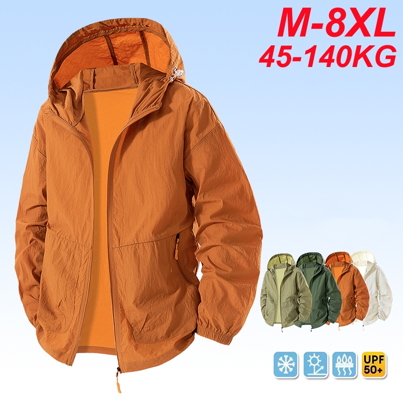 Chaqueta de senderismo UPF 50+ de verano para hombre, talla grande 8XL, impermeable, de secado rápido, cortavientos para acampar, senderismo, pesca, ropa Anti UV al aire libre