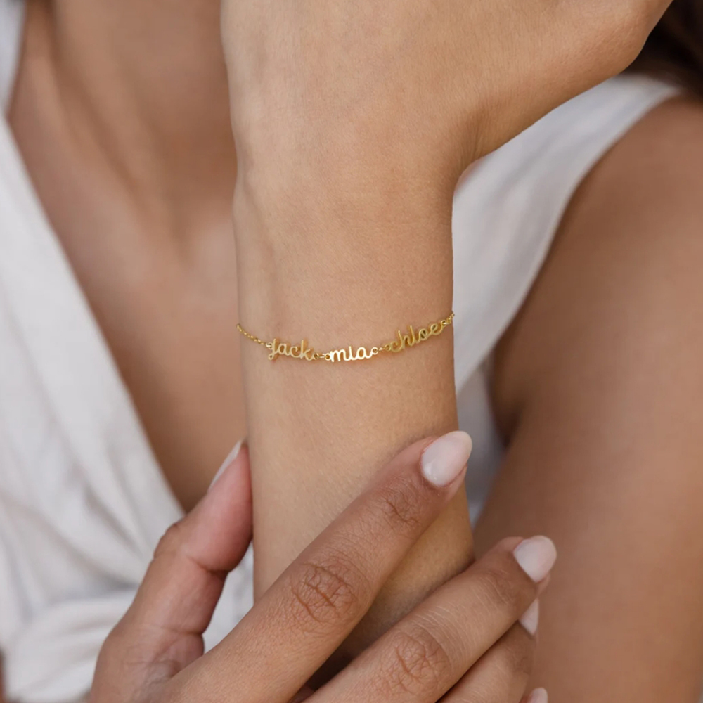 Pulseira de marca personalizada, pulseira com nome personalizado, nome duplo ou nome triplo personalizado, presente para namorada