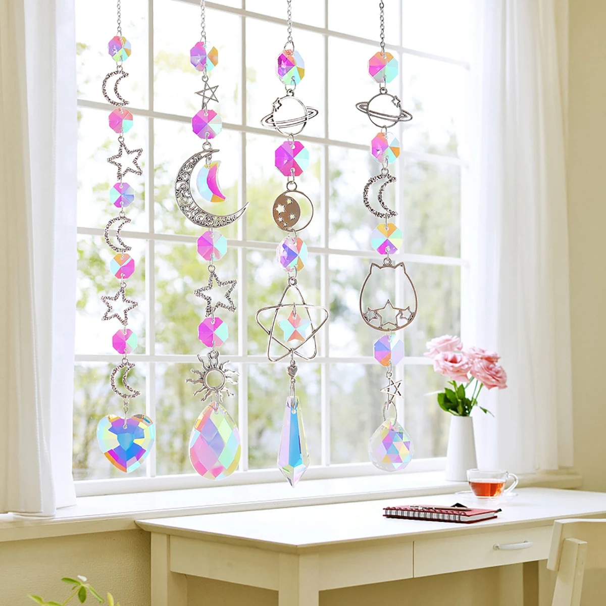 1-teiliger Galaxy-Sterne-Mond-Kristall zum Aufhängen, Sonnenlichtfänger für den Außenbereich, Garten, Zuhause, Schlafzimmer, B & B, Wand, AB-Farbe, Hängedekoration