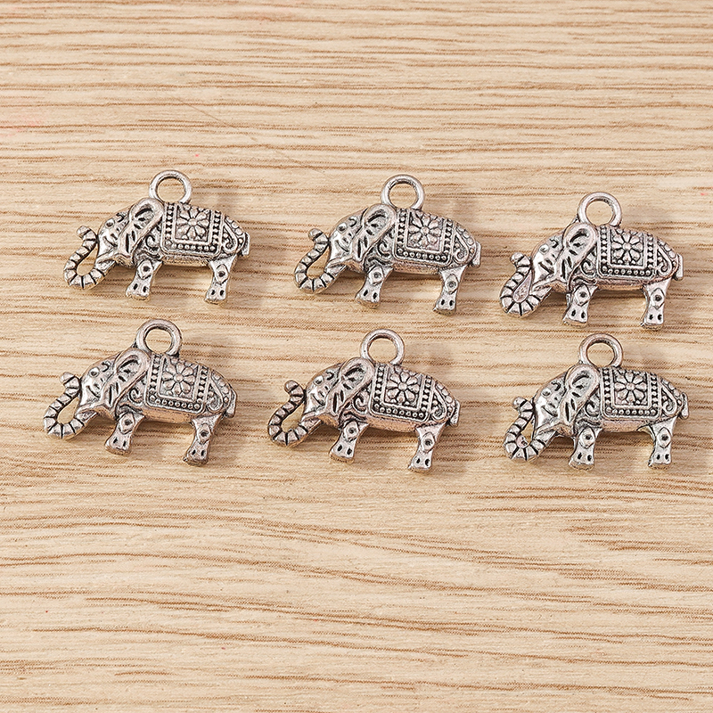 Dijes colgantes de elefante de Animal de aleación para fabricación de joyas, collar, pendientes, pulseras, accesorios de manualidades DIY, 15x12mm, 20 piezas