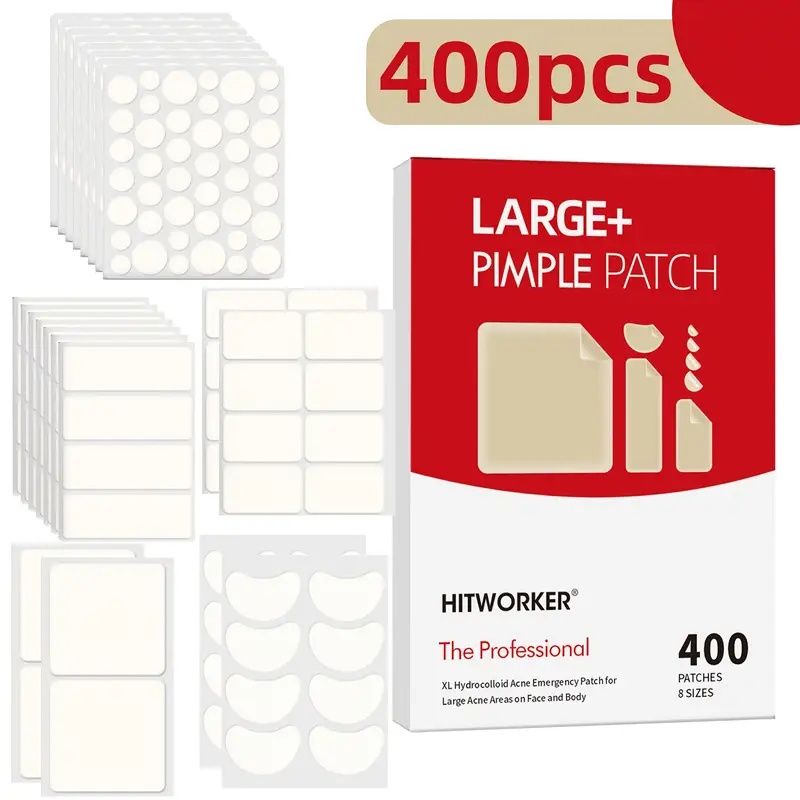 Parches para el acné HITWORKER de 400 piezas para espinillas y imperfecciones: tamaño grande para la cara, protección las 24 horas, adecuados para todo color beige claro