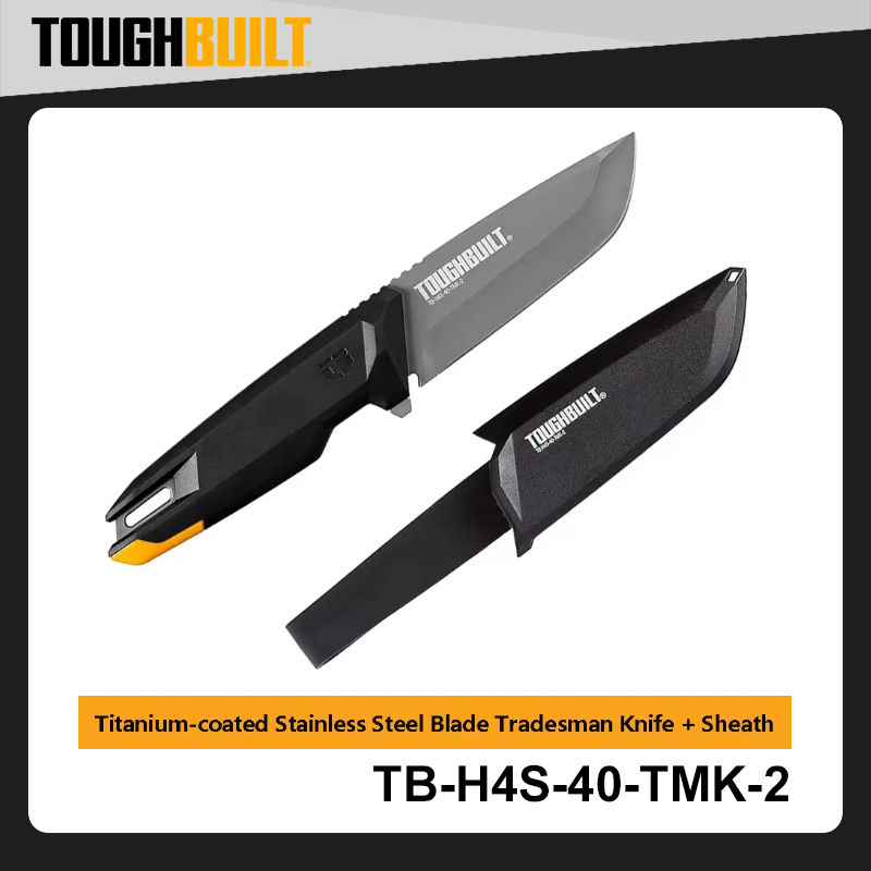 TOUGHBUILT TB-H4S-40-TMK-2 4-Inch Titanium-Coated Stainless Steel Utility Knife Durable Portable with Sheath