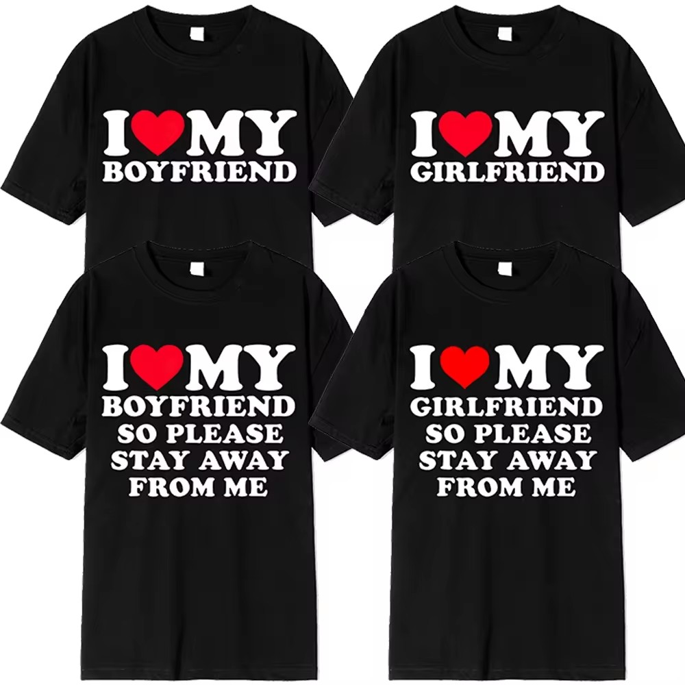 I Love My Boyfriend เสื้อผ้า I Love My Girlfriend T เสื้อผู้หญิงฤดูร้อนมังงะกราฟิกแขนสั้น Tee นุ่มหญิง