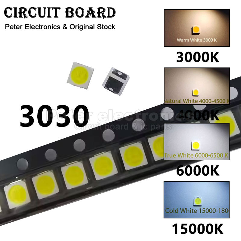 100 szt. 3030 LED SMD zimne białe naturalna biel ciepłe białe 1W 3V 6V 9V 3.0*3.0mm lampa koraliki 3000K 4000K-500K 6000K-6500K