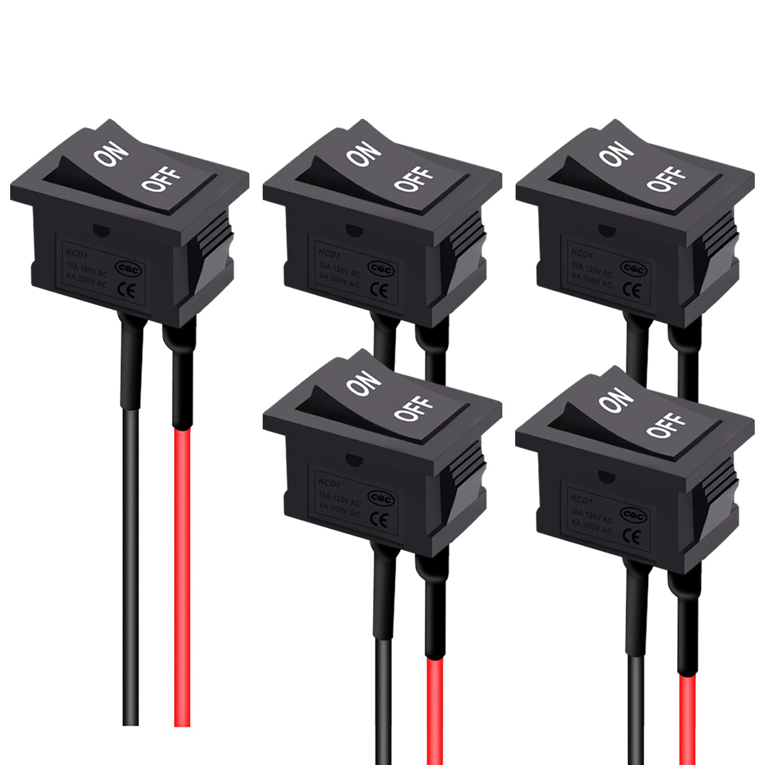 5 STKS Vergrendeling Tuimelschakelaar AAN/Uit 2 Pin 2 Positie SPST Auto Auto Boot Vierkante Tuimelschakelaar met Pre-Wired AC 10A/125 V 6A