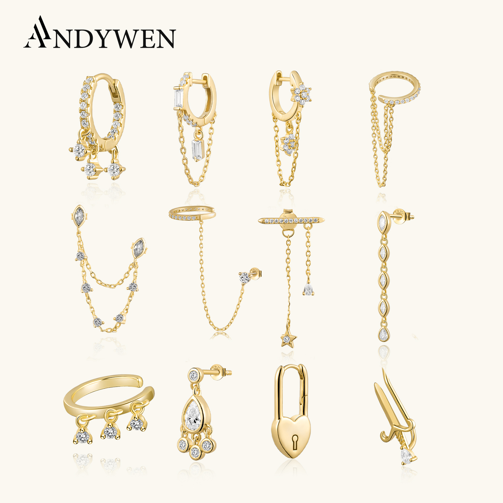 ANDYWEN 925 Sterling Silver Gold Flirt Orecchino a goccia Teadrops Pendietes Fantasy Pavee Polsino Moonlight Petite Clip Piercing Jewelr