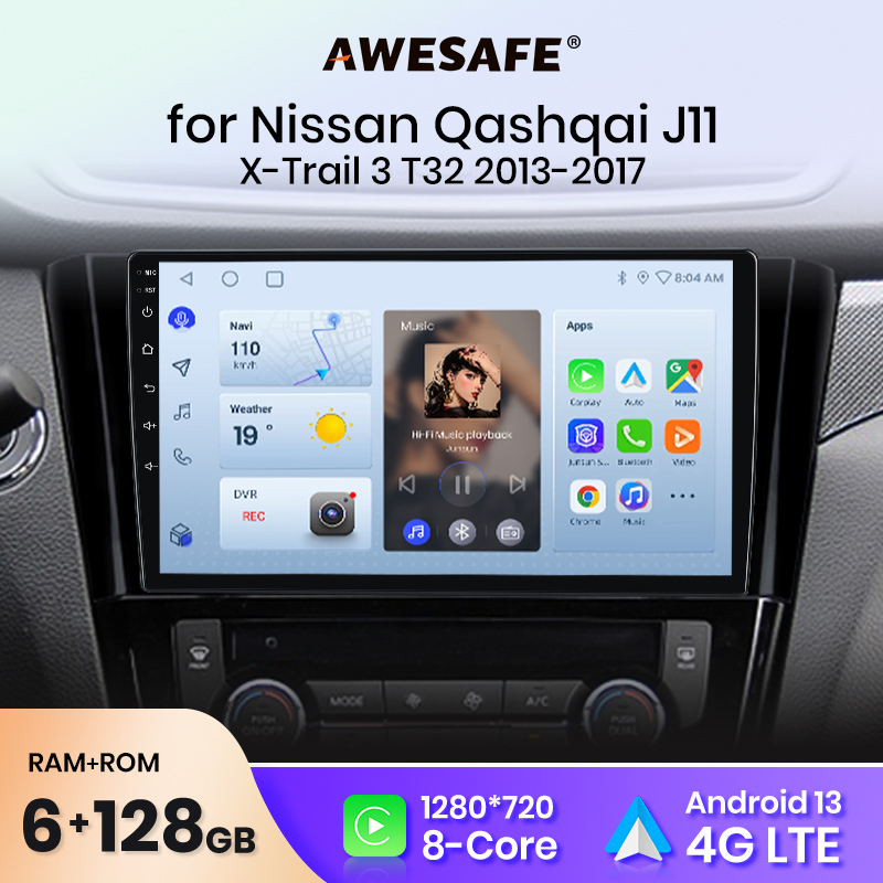 AWESAFE คาร์เพลย์ไร้สายแอนดรอยด์ออโต้คาร์วิทยุสำหรับนิสสัน คัชไค J11 เอ็กซ์เทรล T32 2013 2014 2015 2016 2017 GPS Navi SWC FM BT Plug and Play DSP สเตอริโอ