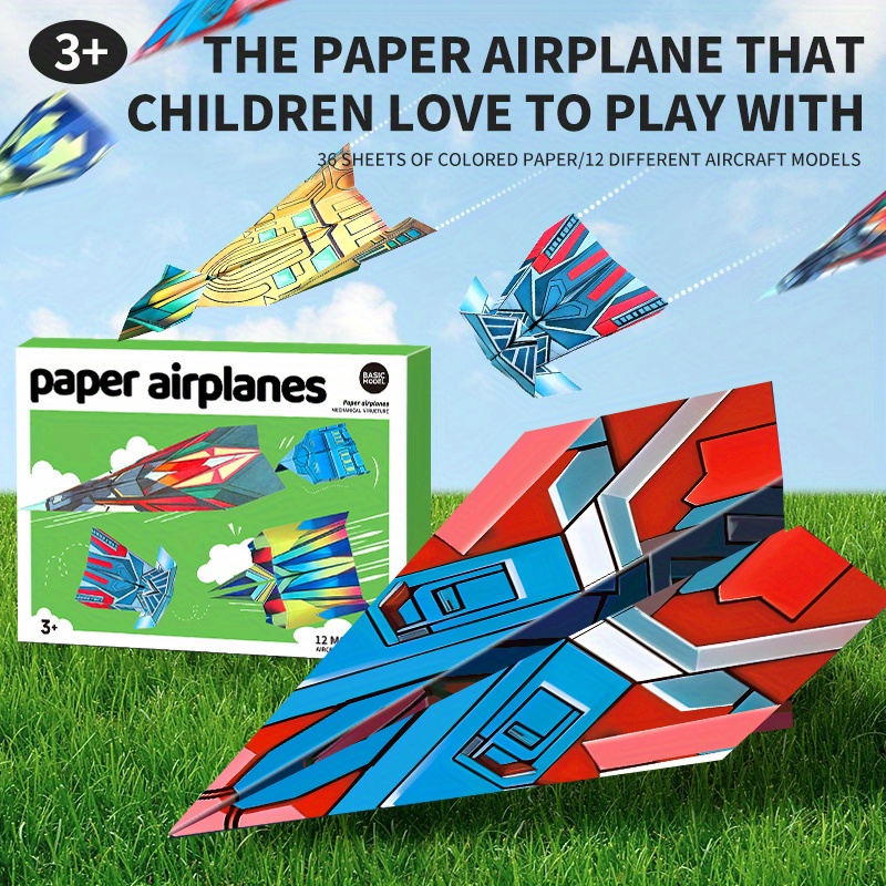 36 Papierfaltende Flugzeuge/12 coole Modelle – vorgepresstes Linienpapier-Faltflugzeug-Set, Schulanfang, Halloween, Weihnachtsgeschenke