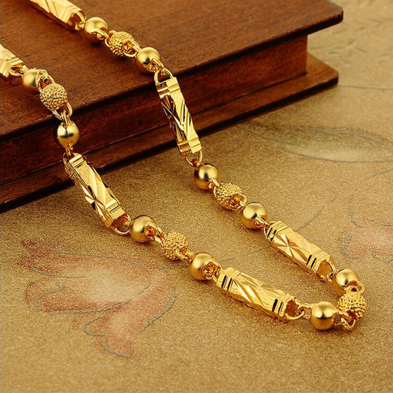 Collier en or galvanisé 18 carats pour hommes, chaîne hexagonale en bambou de bouddha, bijoux exquis, collier de clavicule, cadeau d'anniversaire