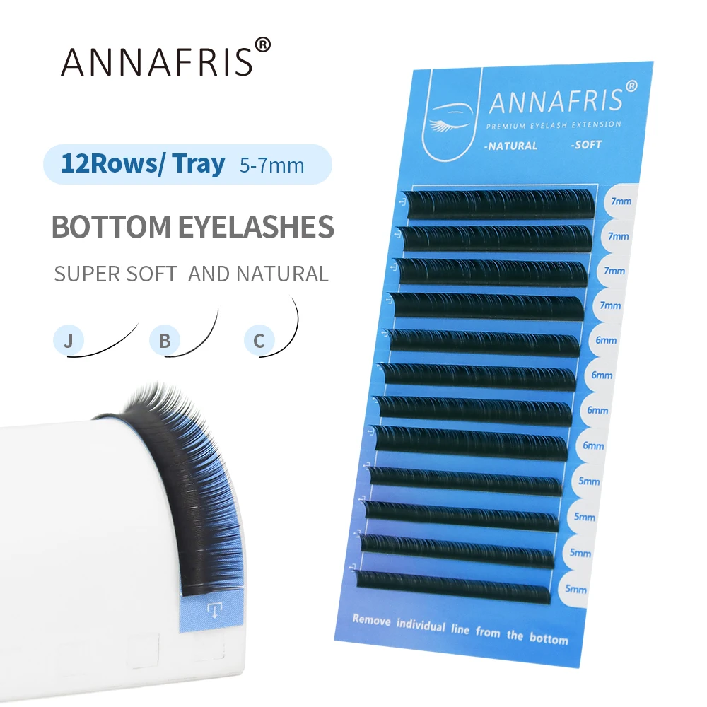 ANNAFRIS pestañas inferiores 5-7mm mezcla extensión de pestañas inferiores individuales J/B/C rizo ceja de visón corto Natural debajo de las pestañas