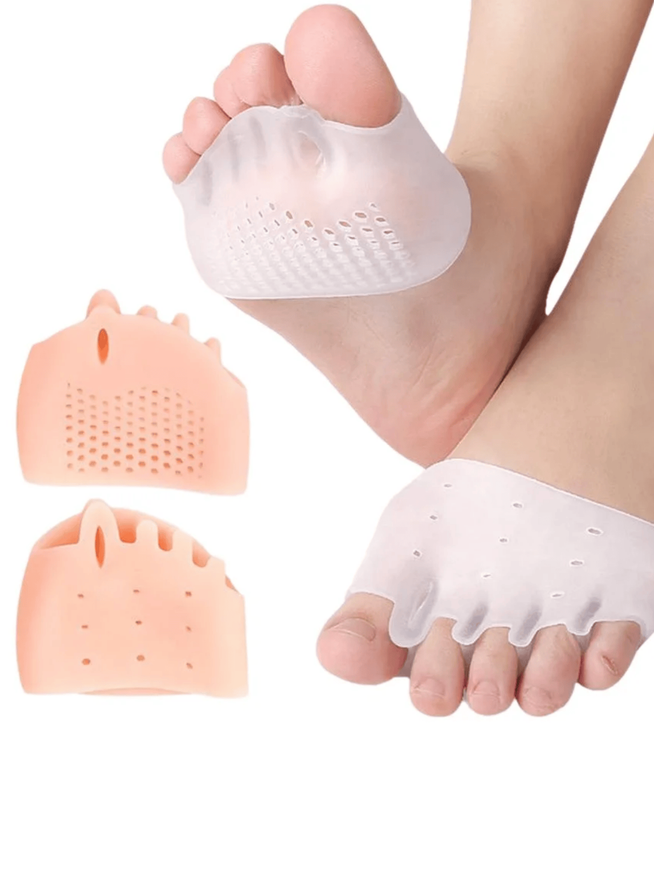 1 paio di protezioni per le dita dei piedi in gel per l'avampiede, con design a nido d'ape traspirante, calzini in morbido silicone, appositamente progettati per il comfort, adatti sia per uomini che per donne.
