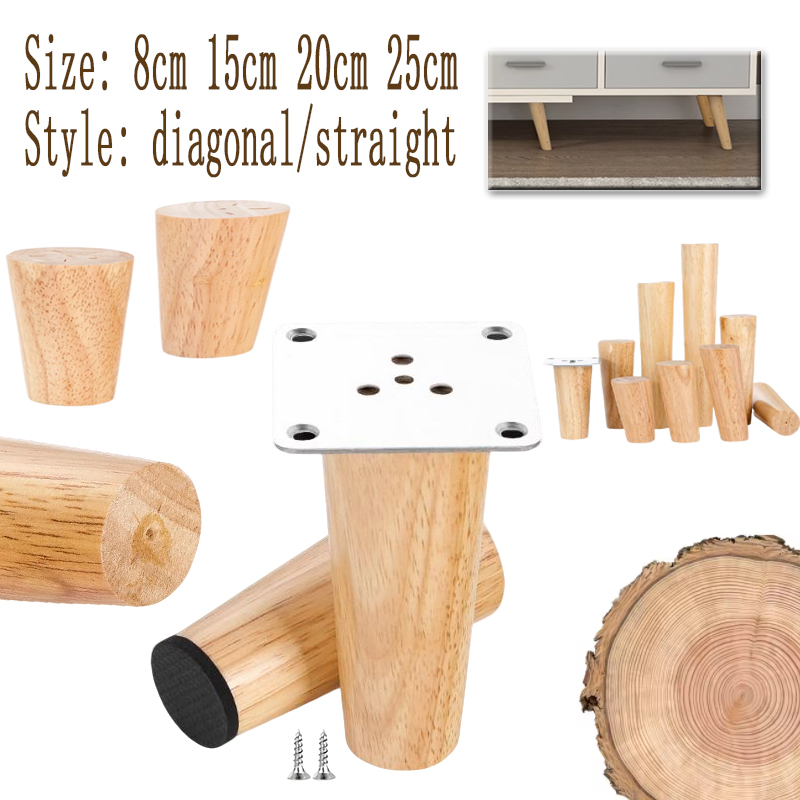 Pies de muebles de madera, diseño oblicuo y recto, patas duraderas antideslizantes para reemplazo de silla, mesa, sofá y gabinete, 4 Uds.