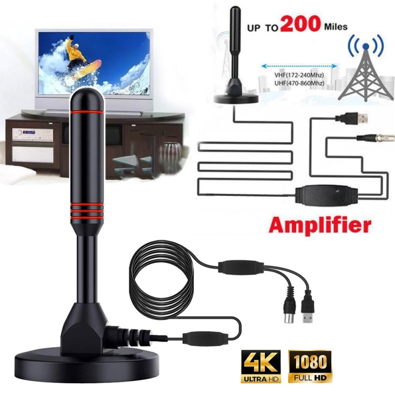 Antenne TV intérieure HD extérieure 200 Beauté amplifiée antenne numérique pour récepteur TV DVB-T2 VHF/UHF avec base magnétique