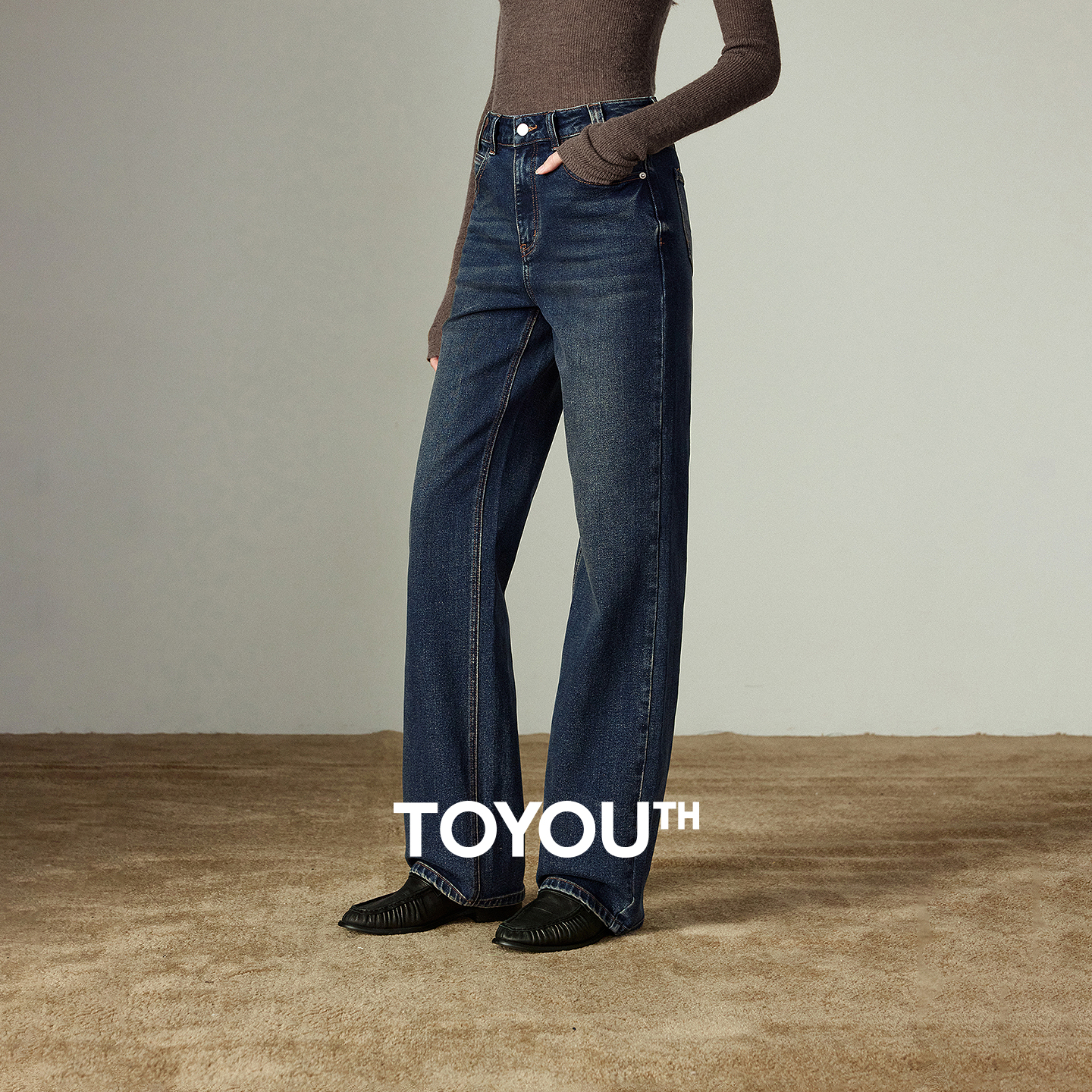 TOYOUTH Frauen Gerade Hosen 2025, Winter Neue Mid-low Rise Schlankheits Baguette Hosen Petite Lange Hosen
