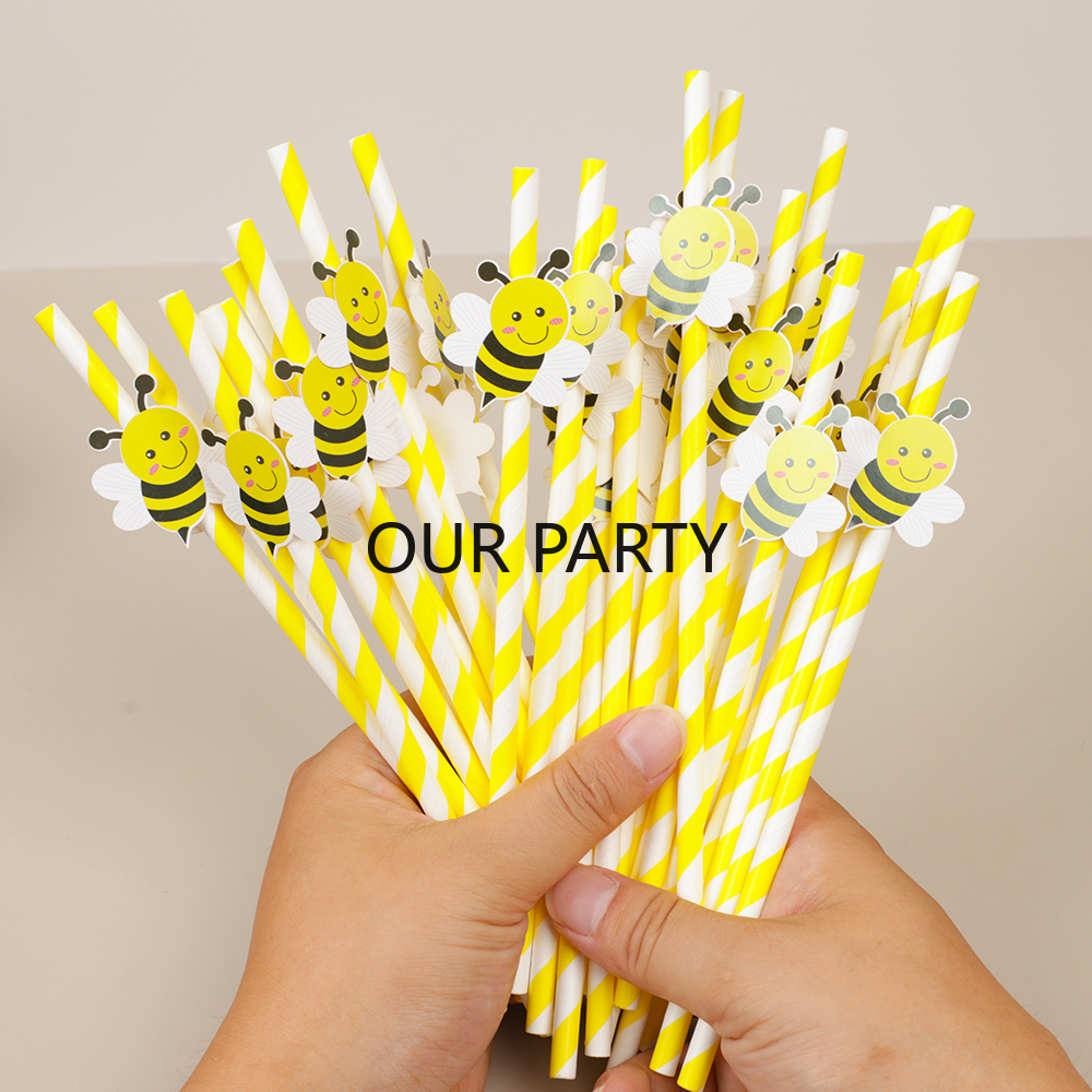 30 pezzi cannucce di carta a tema ape cartone animato bar cannucce usa e getta stoviglie per bambini compleanno baby shower decorazioni per feste di nozze