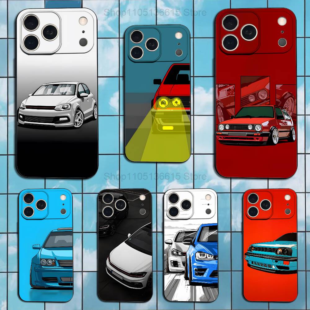 Auto V-Volkswagens-Golf Cool Case Voor iPhone 17,16,15,14,13,12,11 Plus,Pro Max,XS,X,XR,SE,Mini,8,7,Zachte Siliconen Zwarte Cover