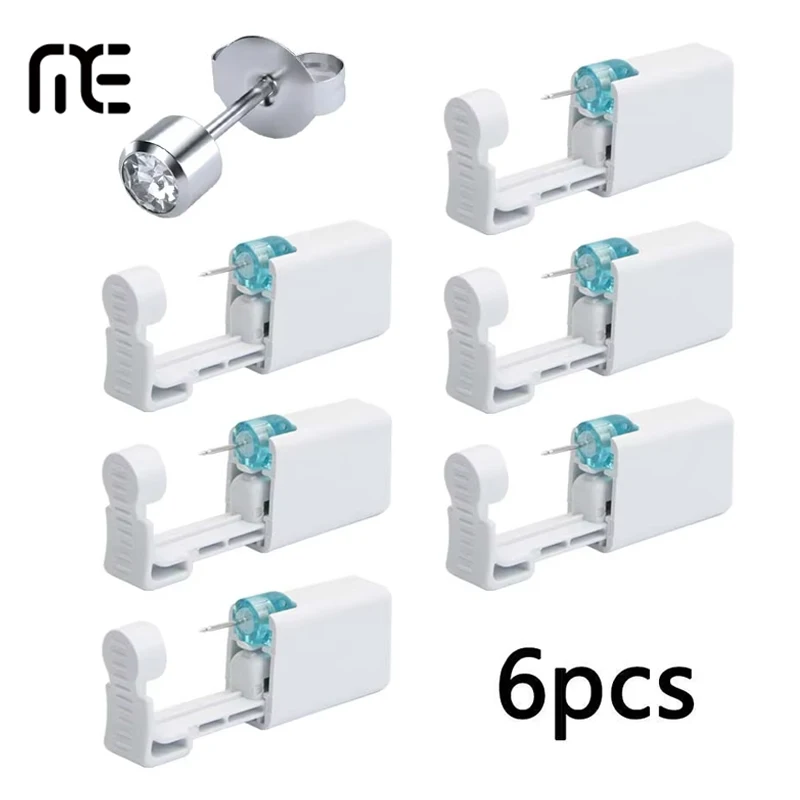6pcs Disposable Ear Piercing Gun Built-in Earrings Studs Safety Self Ear Piercing Tools Set