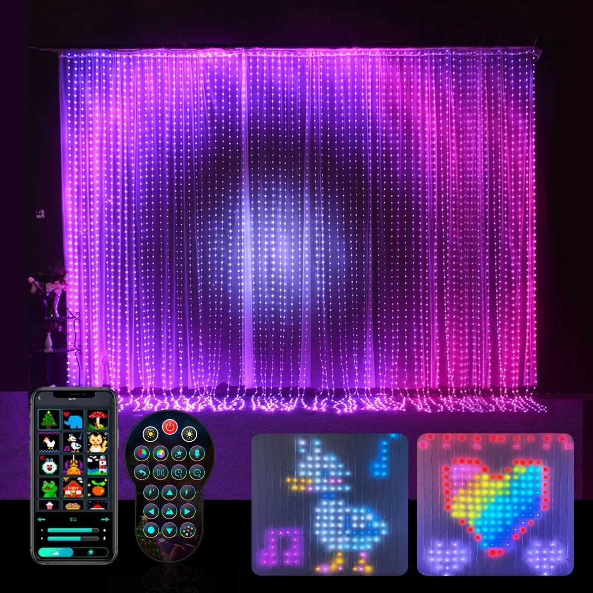 Smart App LED Fenster Vorhang Lichterketten 400 LED Lichterkette DIY programmier bares Muster und Text Weihnachten Hochzeit Schlafzimmer Dekor