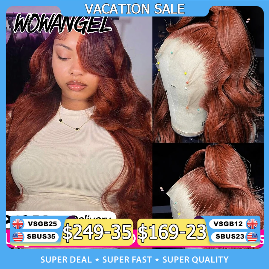 Pre tutto parrucca marrone rossastro capelli umani onda del corpo 13x6 parrucche frontali in pizzo HD con capelli del bambino pre pizzicati CS33 #   Parrucche colorate