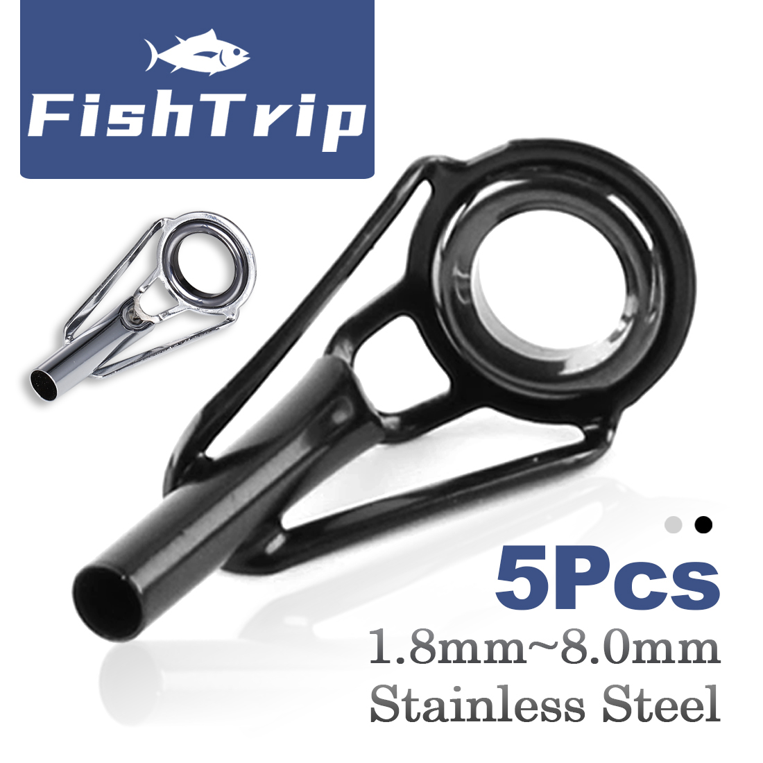 FishTrip 5Pcs Fishing Rod Guides Tip Top Repair Kit Stainless Steel Ceramic Ring 1.8mm~8.0mm Fishing Rod Building Replacement