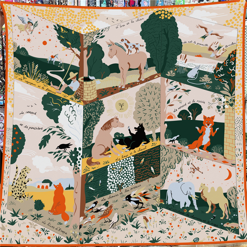 POBING 30% Zijde 70% Kasjmier Sjaal Vrouwen Handgerolde Dieren Print Vierkante Sjaals Wraps Bandana Grote Hijaabs Vrouwelijke Foulard 135CM