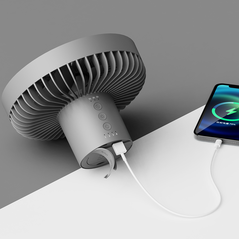 Przenośny, ładowalny wentylator kempingowy HOMEFISH 4000mAh 10000mAh, bezprzewodowy wentylator sufitowy/biurkowy z powerbankiem i lampką LED.
