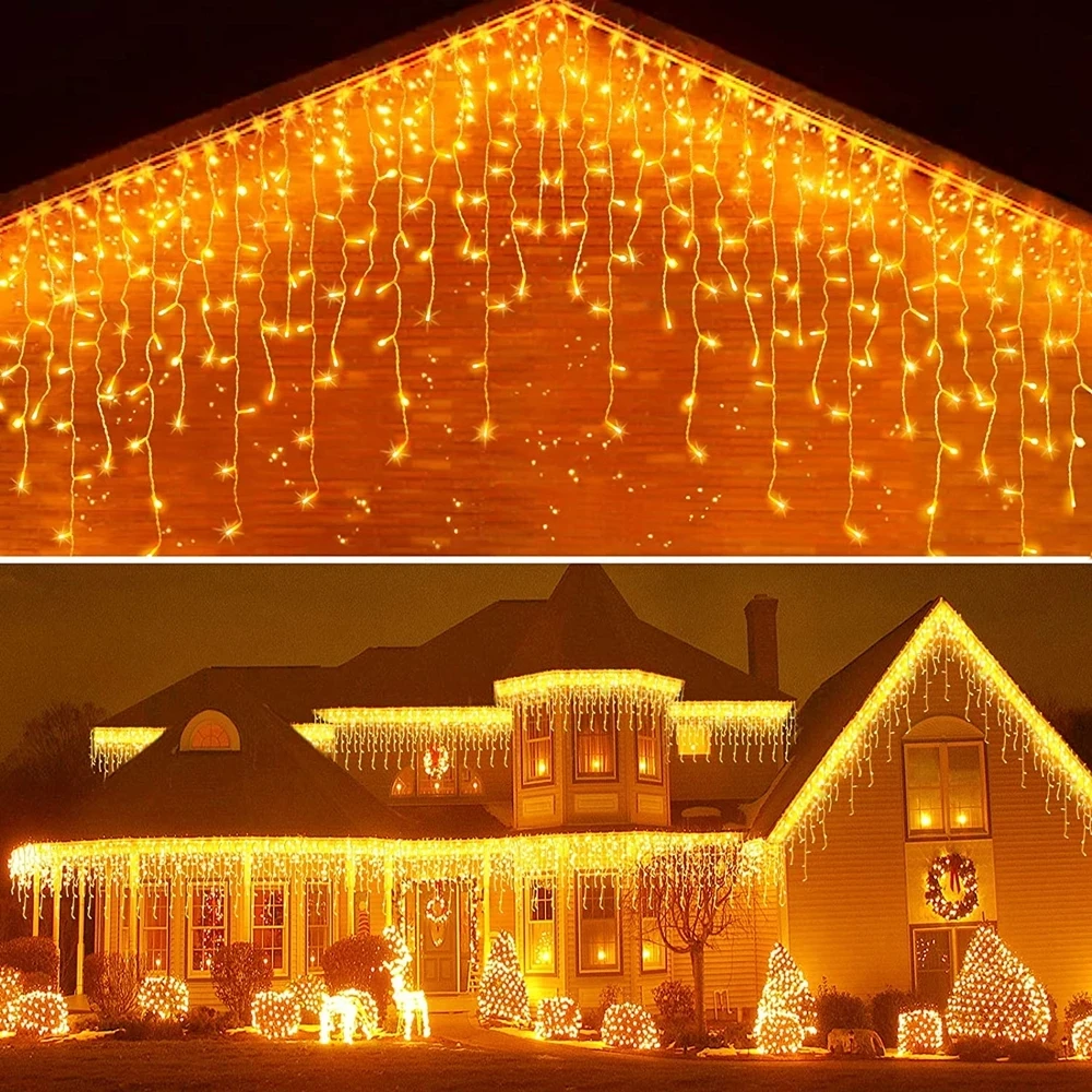 Décorations de noël pour la maison extérieure LED rideau glaçon chaîne lumière rue guirlande sur la maison hiver 220V chute 0.3-0.4m